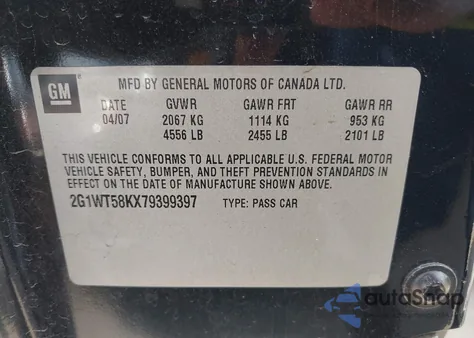 2007 Chevrolet Impala Lt from USA, damaged, VIN 2G1WT58KX79399397